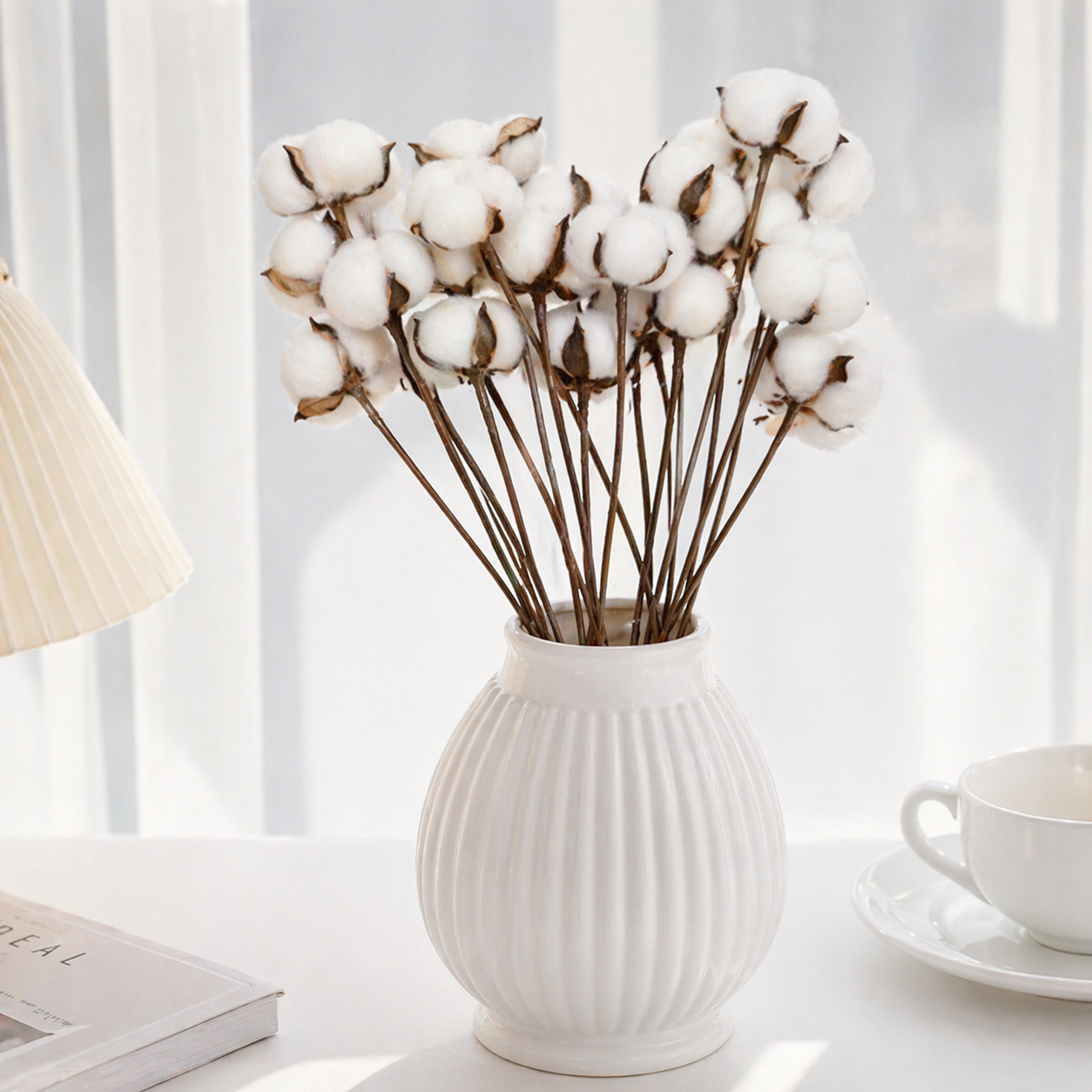 Branches de Coton Artificiel — Bouquet Bohème 20 Tiges